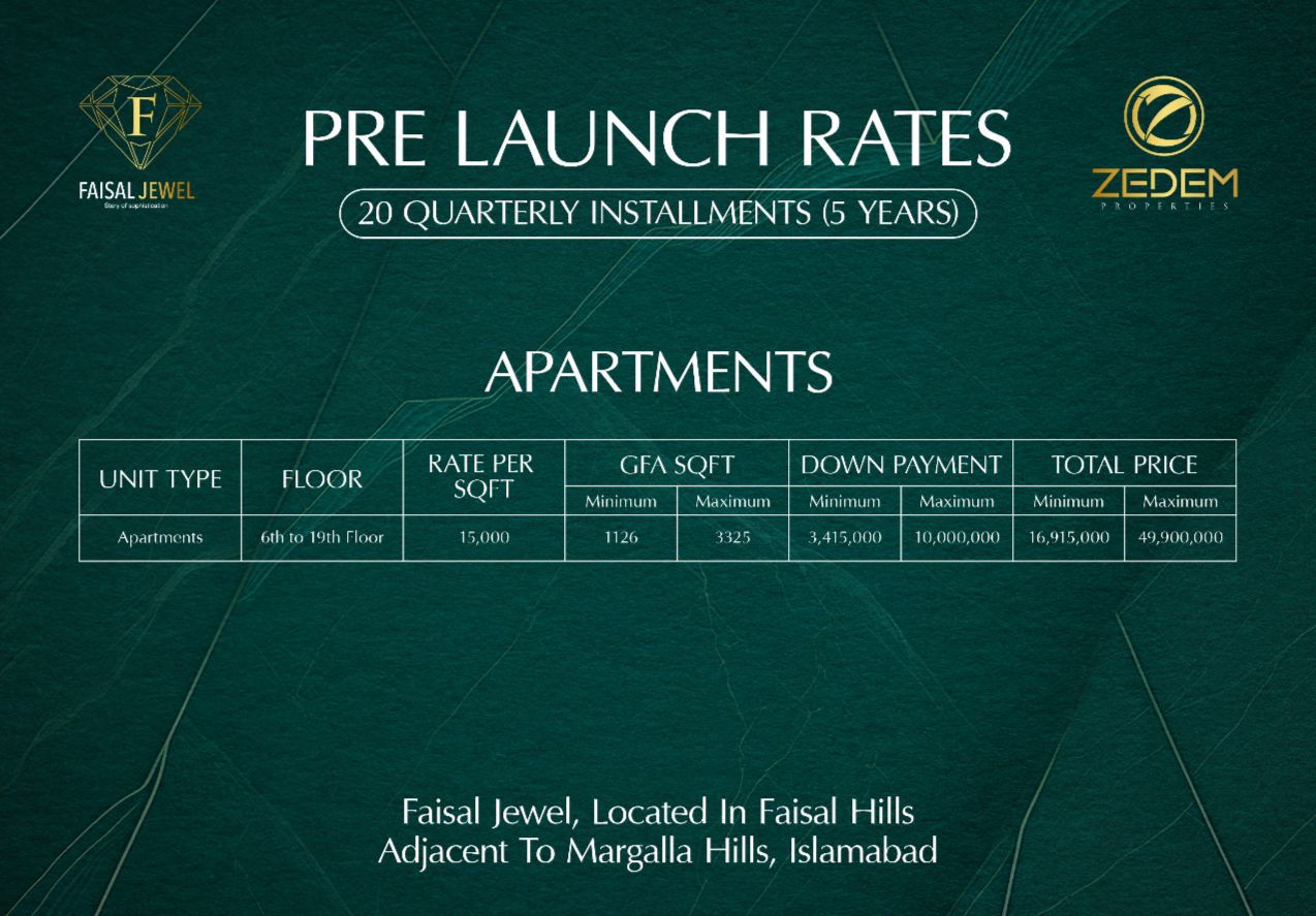 Faisal Jewel Islamabad Apartments Payment Plan